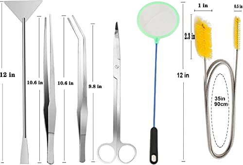 7-in-1 Stainless Metal Aquarium Aquascaping Software Equipment - Tweezers, Scissors, and Scrapers for Aquarium Upkeep and Plant Care